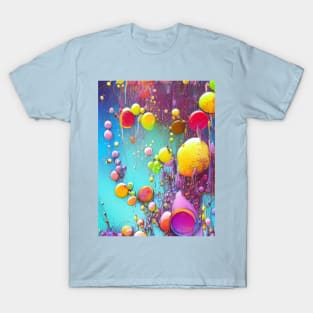 Coloured Bubbles on Blue T-Shirt